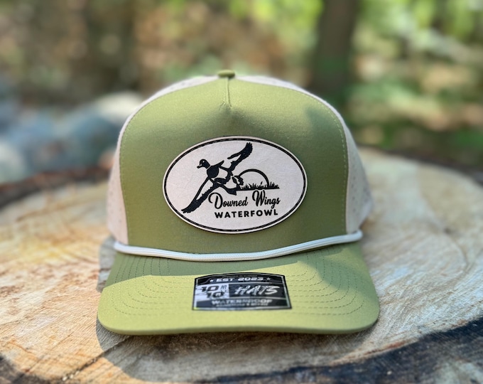 Leather Patch Waterfowl Hat | Duck Hunting Hat | Rope Hat | Waterfowl Apparel | Duck Hunter Gift | Downed Wings Waterfowl