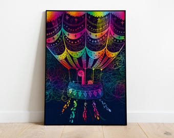 Kid's Balloon Monsters Illustration Poster | Rolled Poster, Vibrant Psychedelic Dopamine Decor