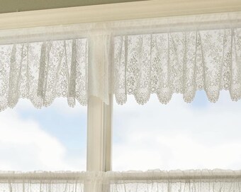 Vintage French Country Lace Window Valance - Embroidered White/Ivory, 90x31cm - Perfect For Kitchen Decor