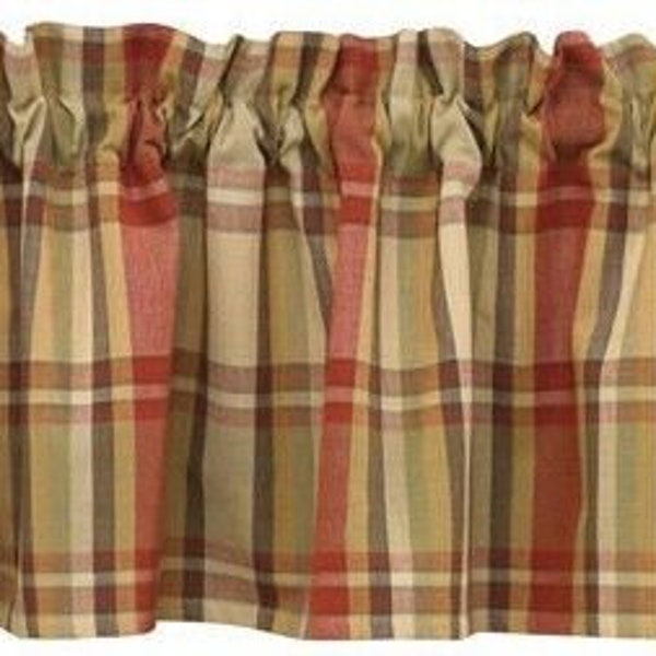 Country red, tan, brown heartfelt window valance