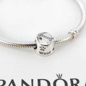 Pandora Woof, Dog Bowl Charm # 791708CZ - Retired w/Box