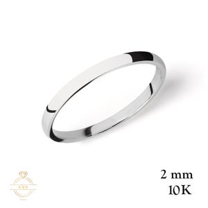 10K White Gold 2mm LOW DOME Wedding Band Ring - High Polished - Comfort Fit - Solid Gold Ring -  Womens Mens Wedding Band - Free Engraving