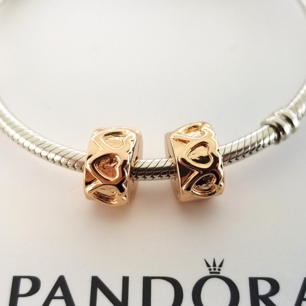 New Pandora Rose Gold Plated Row Of Hearts Clip Charm 781978 x 2 pcs w Box