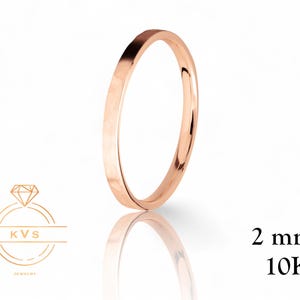 10K Pink Gold 2mm FLAT Wedding Band Ring - Comfort Fit - Hammered -Solid Gold Ring -  Womens Mens Wedding Band - Free Engraving