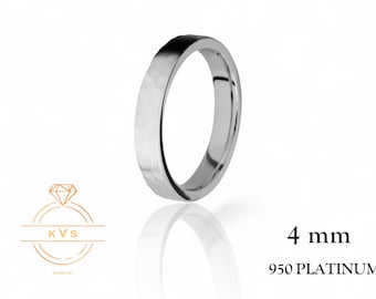 950 Platinum Ring FLAT 4mm Wedding Band Ring - Comfort Fit - HAMMERED Finish - Platinum Ring -  Womens Mens Wedding Band - Free Engraving
