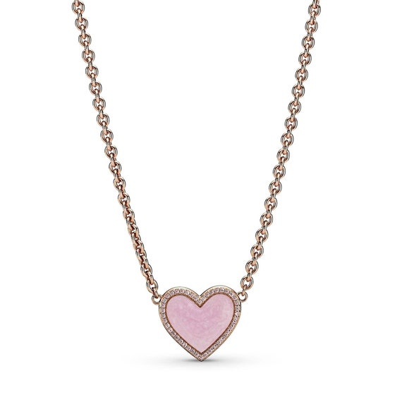 Gold Pink Swirl Heart Collier Necklace 