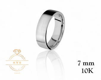 10K vitguld 7 mm platt vigselring - Comfort Fit - Matt borstad finish - Massiv guldring - Dam- och herrvigselring - Gratis gravyr