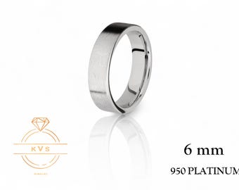 May include: A 6 mm wide platinum wedding band with a brushed finish. 950 Platinum.
