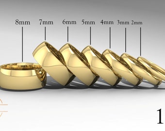 18K Yellow Gold Low Dome Wedding Band Ring - Comfort Fit - High Polished - Solid Gold Ring -  Womens Mens Wedding Band - Free Engraving