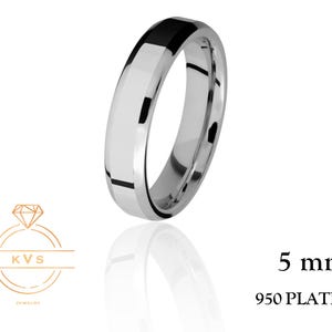 Solid 950 Platinum Beveled Edge 5mm Wedding Band Ring - Comfort Fit - Polished - Platinum Ring Womens Mens Wedding Band Free Engraving