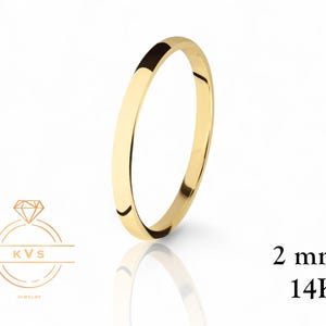 14K Yellow Gold Low Dome 2mm Wedding Band Ring - Comfort Fit - High Polished - Solid Gold Ring -  Womens Mens Wedding Band - Free Engraving