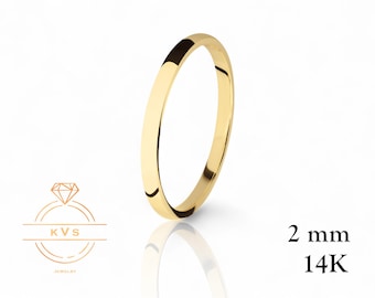 14 kt geelgouden lage koepel 2 mm trouwring - comfortabele pasvorm - hoogglans gepolijst - massief gouden ring - heren trouwring dames - gratis gravure