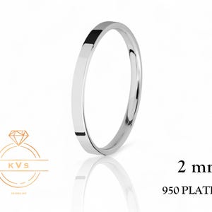 950 Platinum Ring FLAT 2mm Wedding Band Ring - Comfort Fit - Polished - Platinum Ring -  Womens Mens Wedding Band - Free Engraving