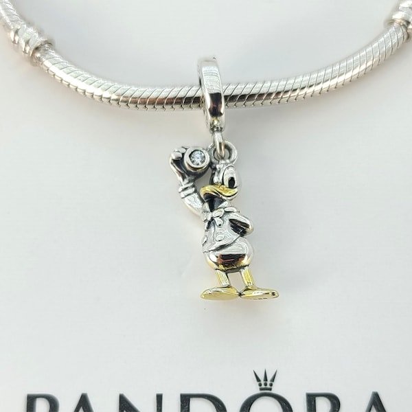 New Pandora Silver Disney 100Th Anniversary Donald Duck Dangle Charm # 792683C01 w/Box