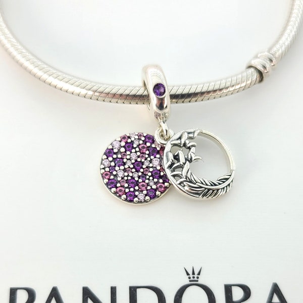 New Sterling Silver Pavé Feather Dangle Charm For Pandora Bracelet # 799561C01 w/Box