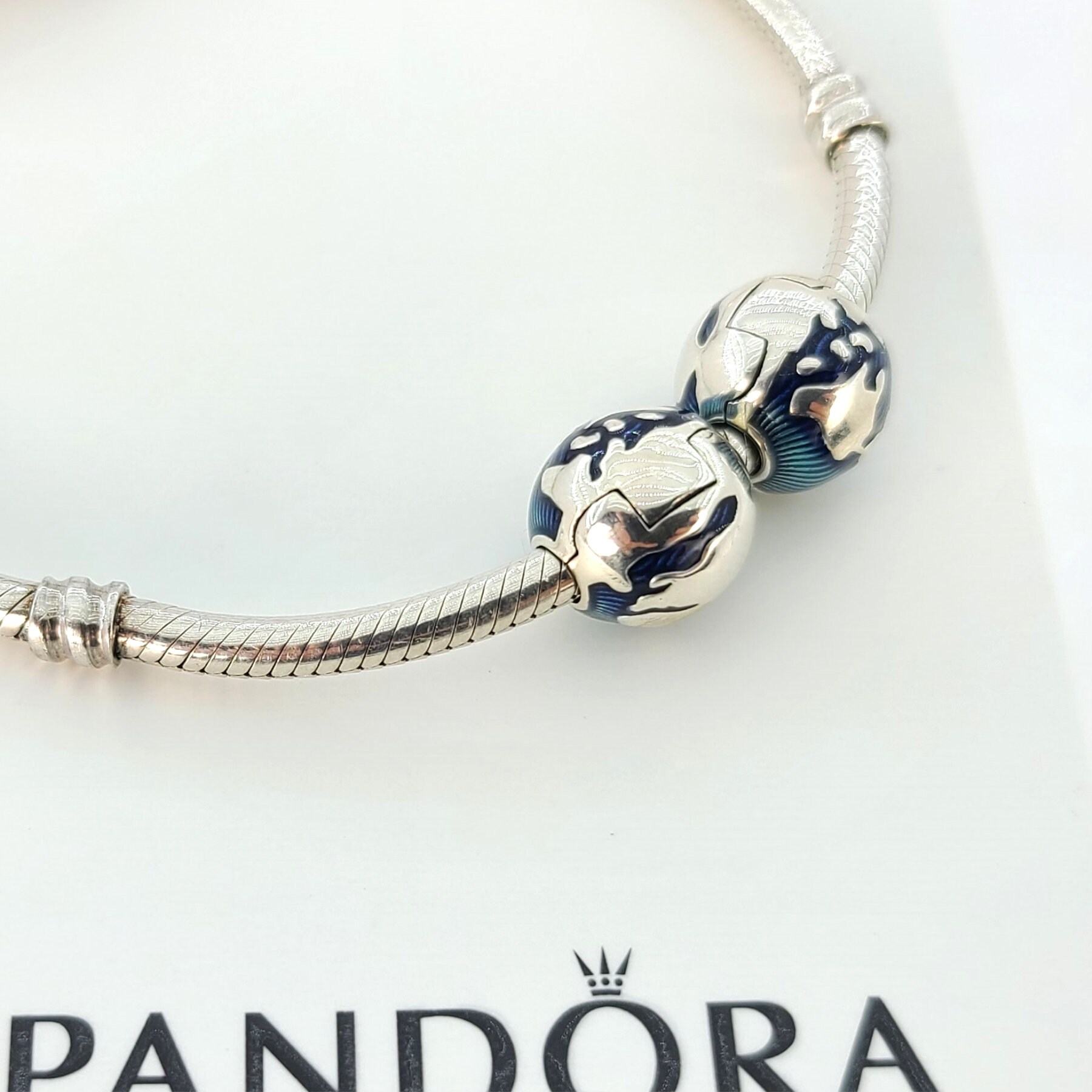 Nuevo Pandora silver Blue Globe Clip Charm - Etsy España