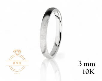 10K White Gold 3mm Low Dome Wedding Band Ring - Comfort Fit - ICE-MATTE - Solid Gold Ring -  Womens Mens Wedding Band - Free Engraving