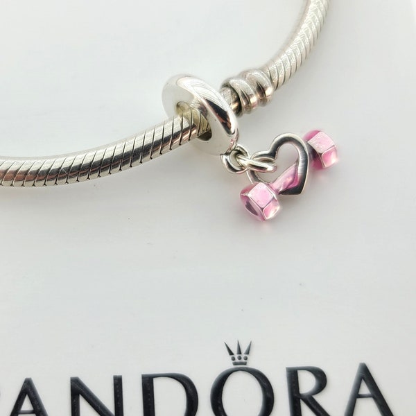 New Sterling Silver Dumbbell & Heart Dangle Charm For Pandora Bracelet # 799545C01 w/Box