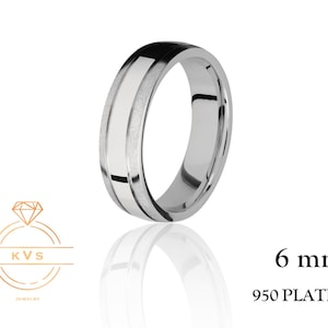 Platine 950 6 mm • Dôme bas • Rainure • Alliance - Coupe confortable - Bague en platine massif brossé mat pour femme Bague pour homme - Gravure gratuite
