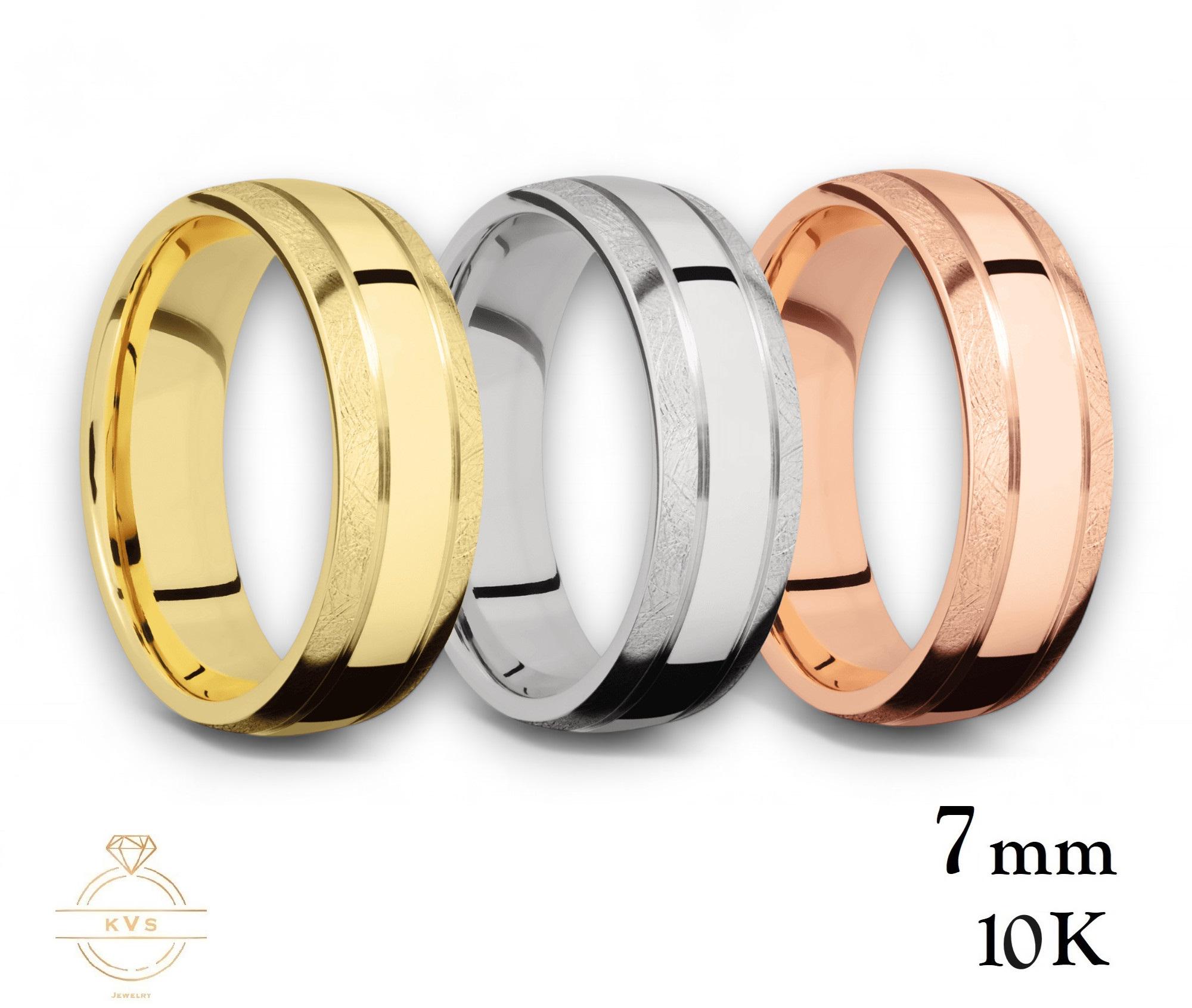 peter do dome ring サイズ7 7mm 10K Solid Gold Band - DOME Two Grooved - SATIN Finish Yellow