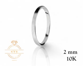10K White Gold 2mm Low Dome Wedding Band Ring - Comfort Fit - ICE-MATTE - Solid Gold Ring -  Womens Mens Wedding Band - Free Engraving