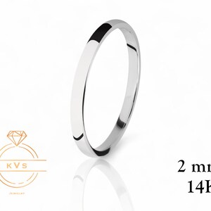14K White Gold 2mm Low Dome Wedding Band Ring - Comfort Fit - High Polished - Solid Gold Ring -  Womens Mens Wedding Band - Free Engraving