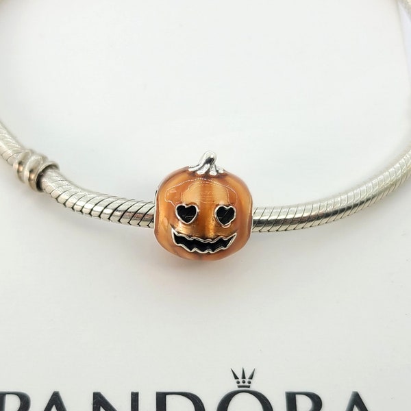 Pandora Charm Glow-In-The-Dark Spooky Pumpkin Charm For Pandora Bracelet # 792291C01 w/Box