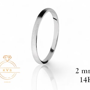 14K White Gold 2mm Low Dome Wedding Band Ring - Comfort Fit - Matte Brushed - Solid Gold Ring -  Womens Mens Wedding Band - Free Engraving