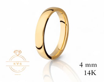 14 kt geelgouden lage koepel 4 mm trouwring - comfortabele pasvorm - hoogglans gepolijst - massief gouden ring - heren trouwring dames - gratis gravure
