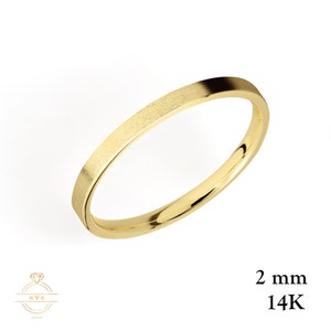 14K Yellow Gold 2mm FLAT Wedding Band Ring MATTE Brushed - Comfort Fit - Solid Gold Ring - Womens Mens Wedding Band - Free Engraving