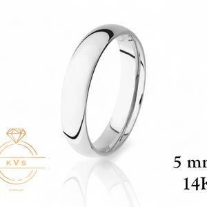 14 kt witgouden 5 mm lage koepel trouwring - comfortabele pasvorm - hoogglans gepolijst - massief gouden ring - heren trouwring dames - gratis gravure