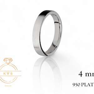 950 Platinum Ring FLAT 4mm Wedding Band Ring - Comfort Fit - ICE MATTE Finish - Platinum Ring -  Womens Mens Wedding Band - Free Engraving
