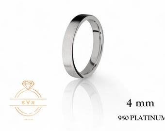 950 Platinum Ring FLAT 4mm Wedding Band Ring - Comfort Fit - ICE MATTE Finish - Platinum Ring -  Womens Mens Wedding Band - Free Engraving