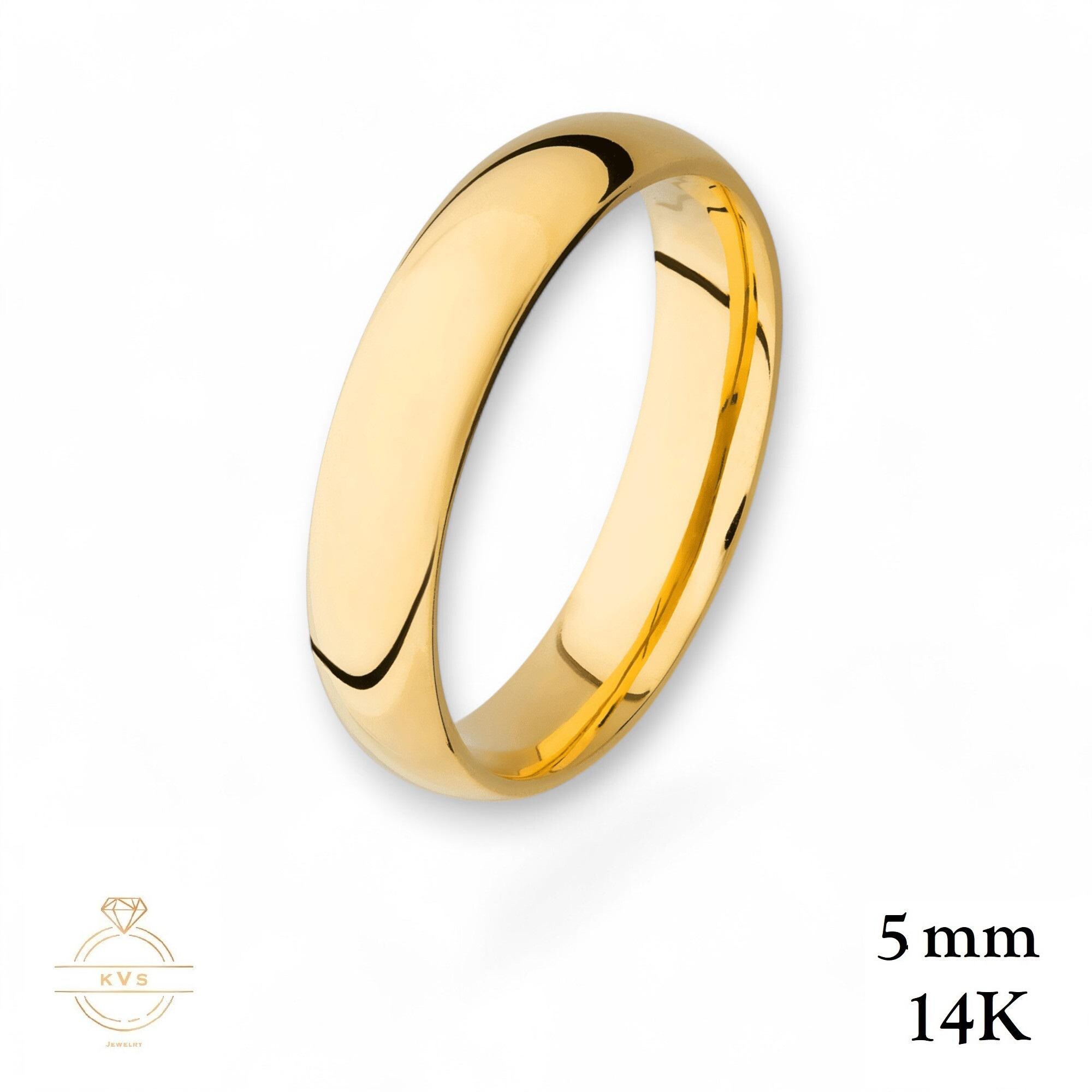 14Kイエローゴールド 5mm ロードーム 結婚指輪 ポリッシュ仕上げ 光沢 