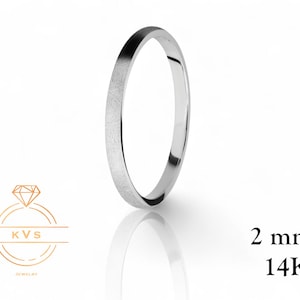 14K White Gold 2mm Low Dome Wedding Band Ring - Comfort Fit - ICE-MATTE - Solid Gold Ring -  Womens Mens Wedding Band - Free Engraving