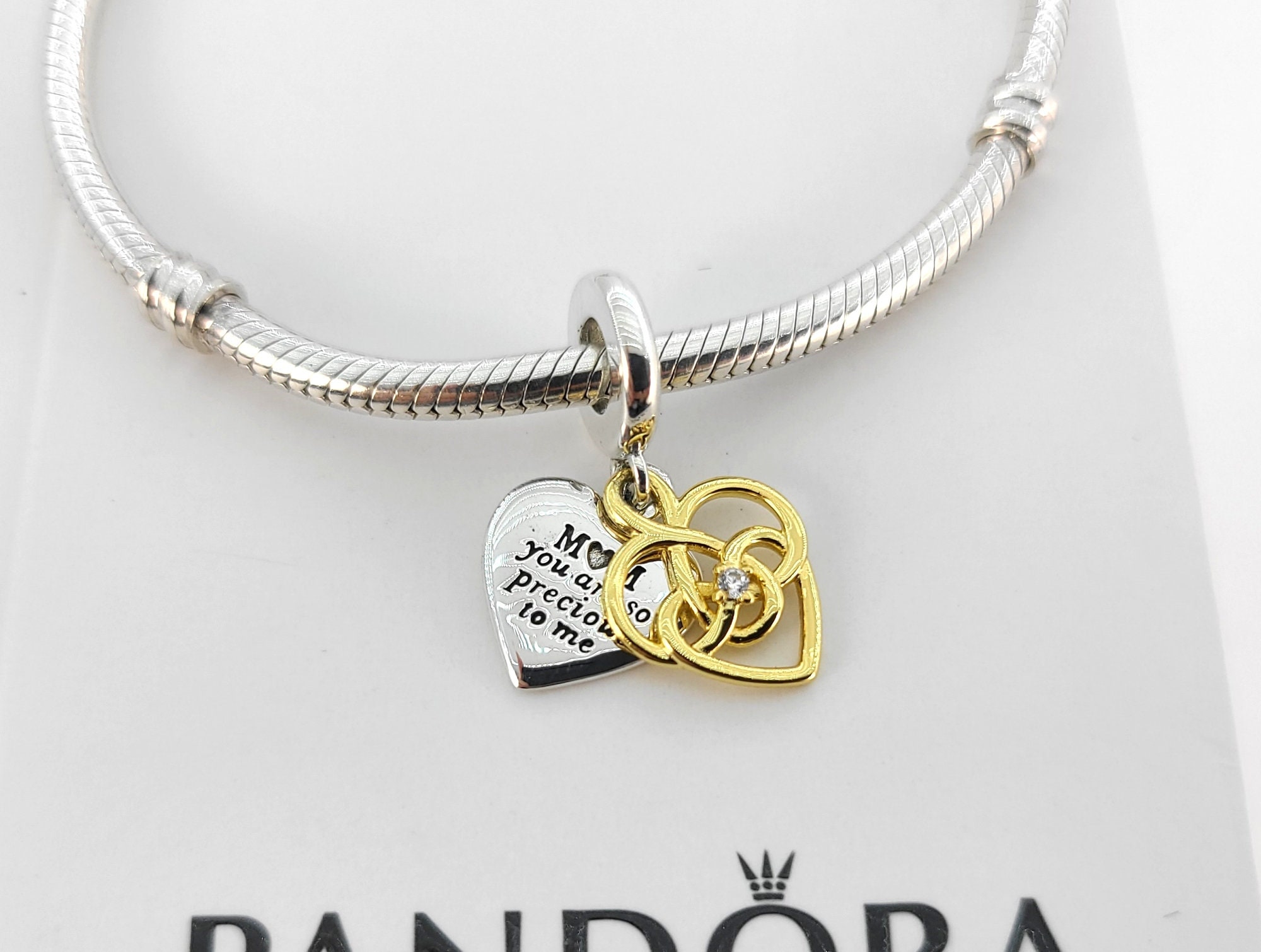 New Pandora Engravable Mom Double Dangle Charm 763237C01 W/box - Etsy 