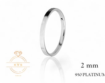 Anillo de bodas de platino 950, plano, de 2 mm - Ajuste cómodo - Acabado martillado - Anillo de platino - Alianza de bodas para hombre y mujer - Grabado gratuito