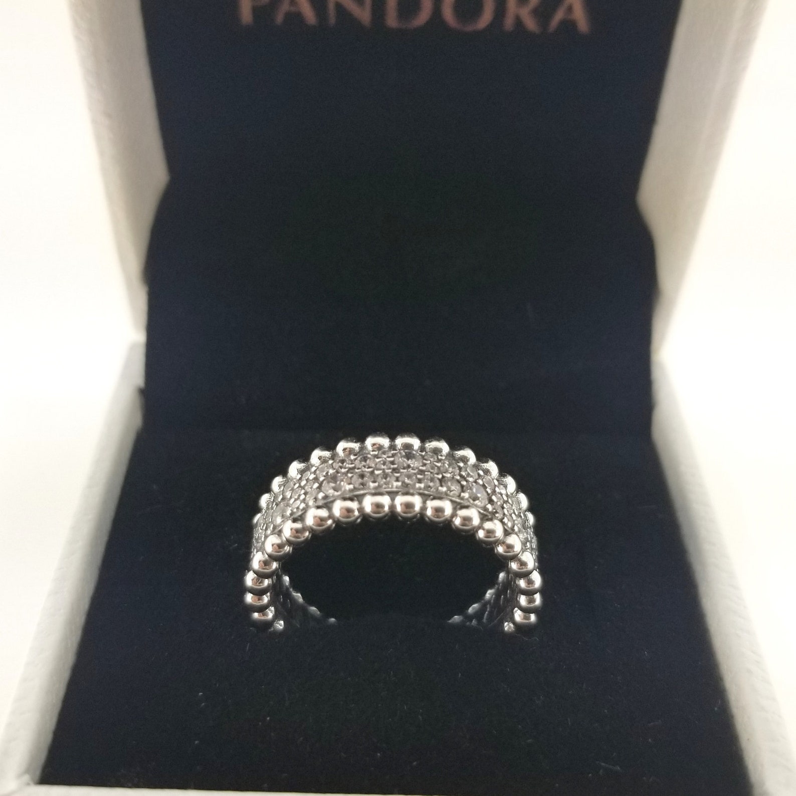 New Pandora Sterling Silver Beaded Pave Band Ring 198676C01 | Etsy