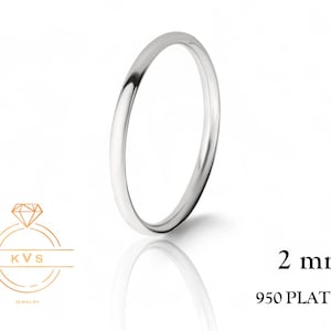 950 Platinum Ring European 2mm Wedding Band Ring - Comfort Fit - Polished - EURO Platinum Ring -  Womens Mens Wedding Band - Free Engraving