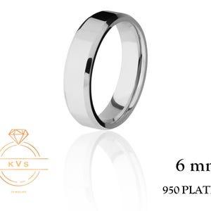 Solid 950 Platinum Beveled Edge 6mm Wedding Band Ring - Comfort Fit - MATTE Brushed - Platinum Ring Womens Mens Wedding Band Free Engraving