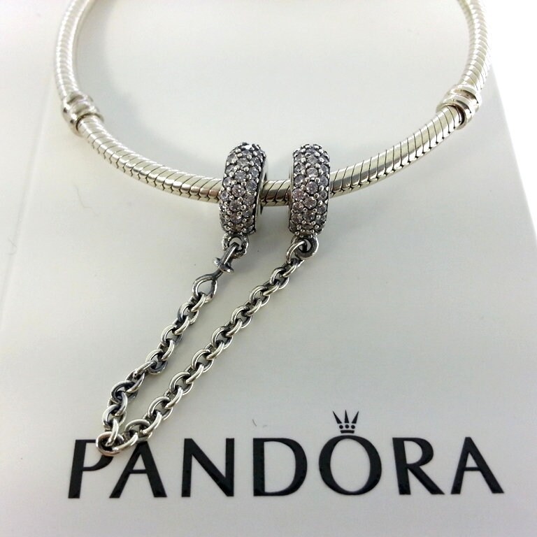 New Pandora Sterling Silver Pave Inspiration Safety Chain Charm