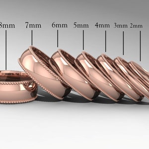 14K Pink Gold Band Milgrain Edge Wedding Band - Comfort Fit - Polished - Rose Gold Solid Ring - Womens Mens Wedding Band - Free Engraving