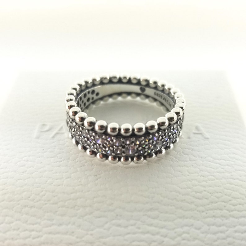 New Pandora Sterling Silver Beaded Pave Band Ring 198676C01 | Etsy