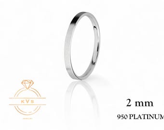 Anillo de bodas de platino 950, plano, de 2 mm - Ajuste cómodo - Acabado mate - Anillo de platino - Alianza para hombre y mujer - Grabado gratuito