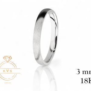 18K White Solid Gold 3mm Low Dome Wedding Band Ring - Comfort Fit - ICE-MATTE - Womens Mens Wedding Band - Free Engraving