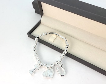 Pulsera de cuentas de plata gruesa, pulsera Te amo, colgante de corazón de plata gruesa para mujer, pulsera Uno de 50