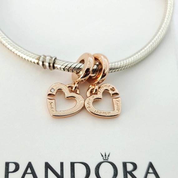New Rose Gold Plated Linked Sister Hearts Split Dangle Charm
