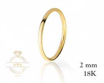 18K Yellow Gold 2mm EUROPEAN Wedding Band Ring - Comfort Fit - Polished - Solid Gold Ring -  Womens Mens Wedding Band - Free Engraving
