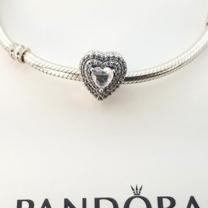 Pandora Charm Silver Sparkling Leveled Hearts Charm # 799218C01 w/Box