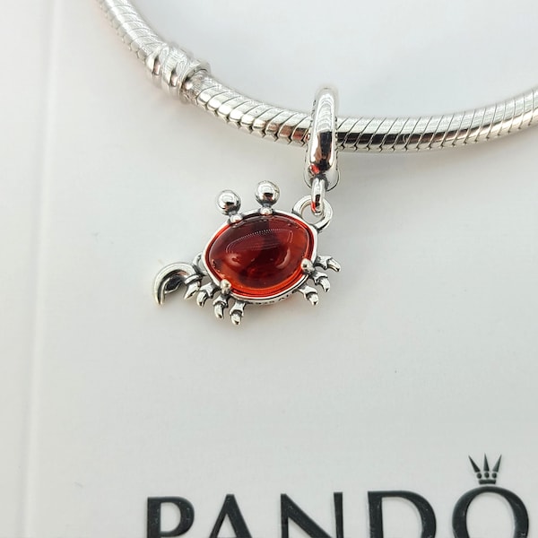 New Pandora Silver Disney The Little Mermaid Sebastian Crab Dangle Charm # 792694C01 w/Box